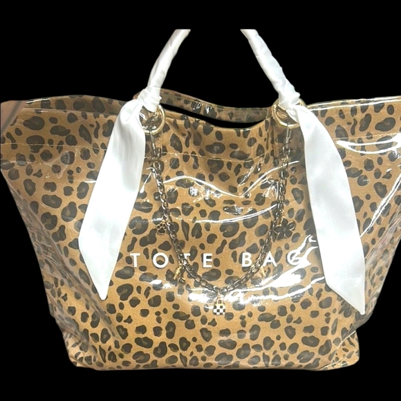 Handbags - GIVEAWAY Leopard Print Tote Bag with White Accents
